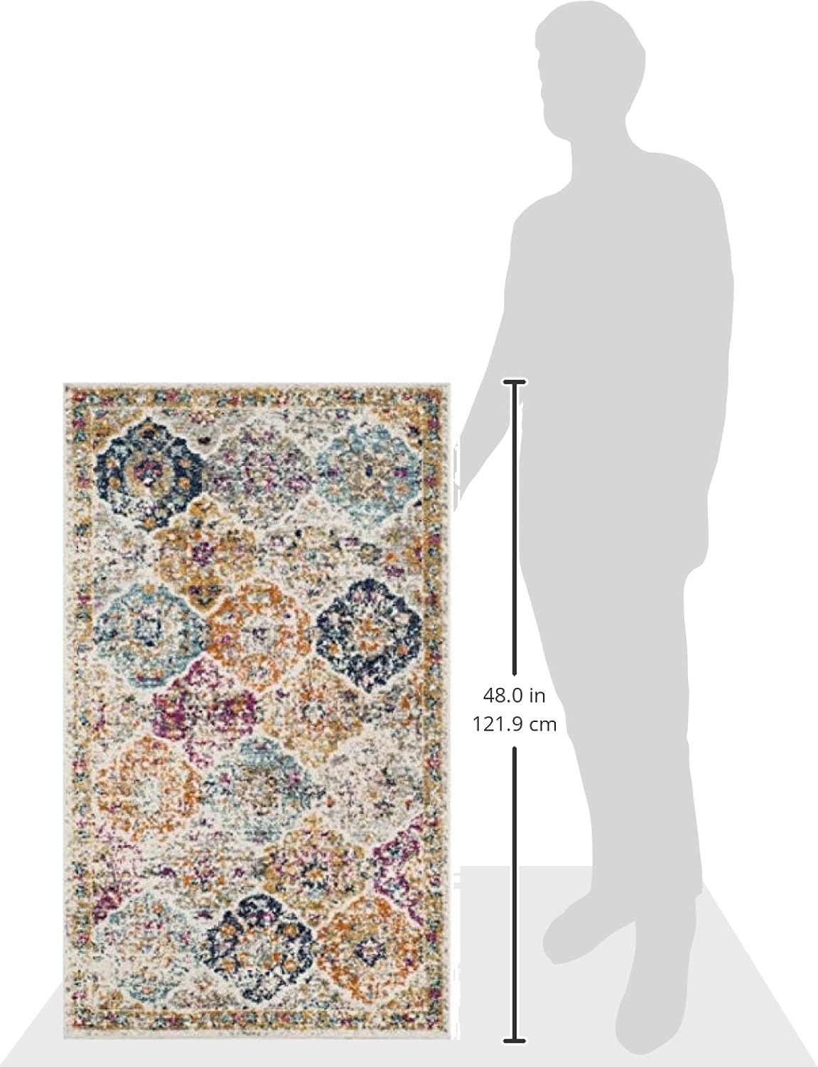 Alfombra decorativa 2'3"x4' crema y multicolor diseño bohemio