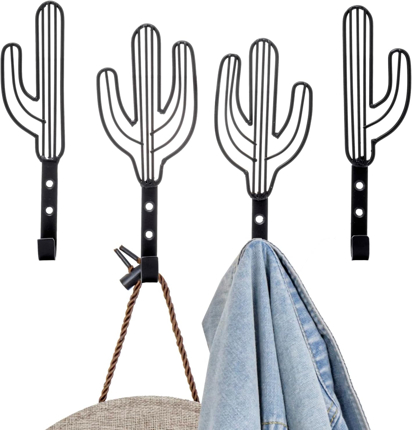Ganchos decorativos metal negro forma cactus estilo suroeste set 4
