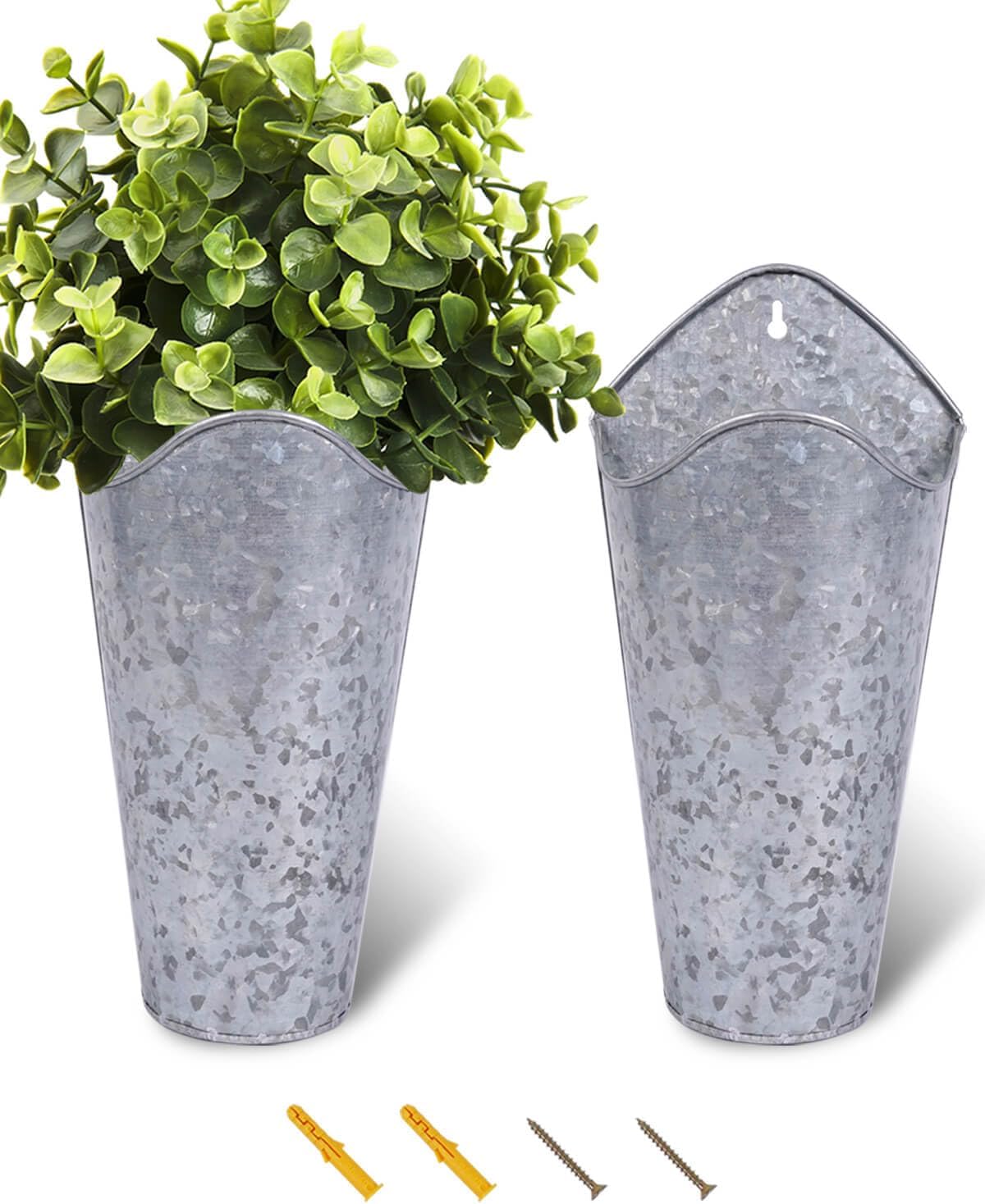 2 Macetas Pared Galvanizadas 12" Color Plateado
