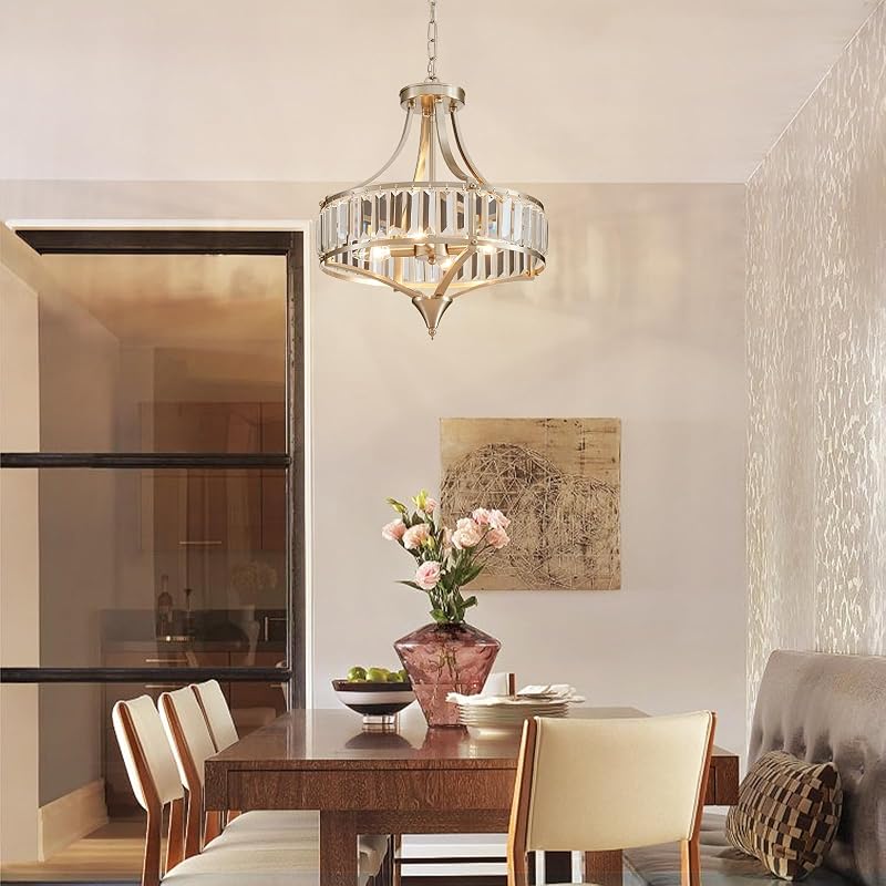 Candelabro cristal níquel cepillado 4 luces comedor isla