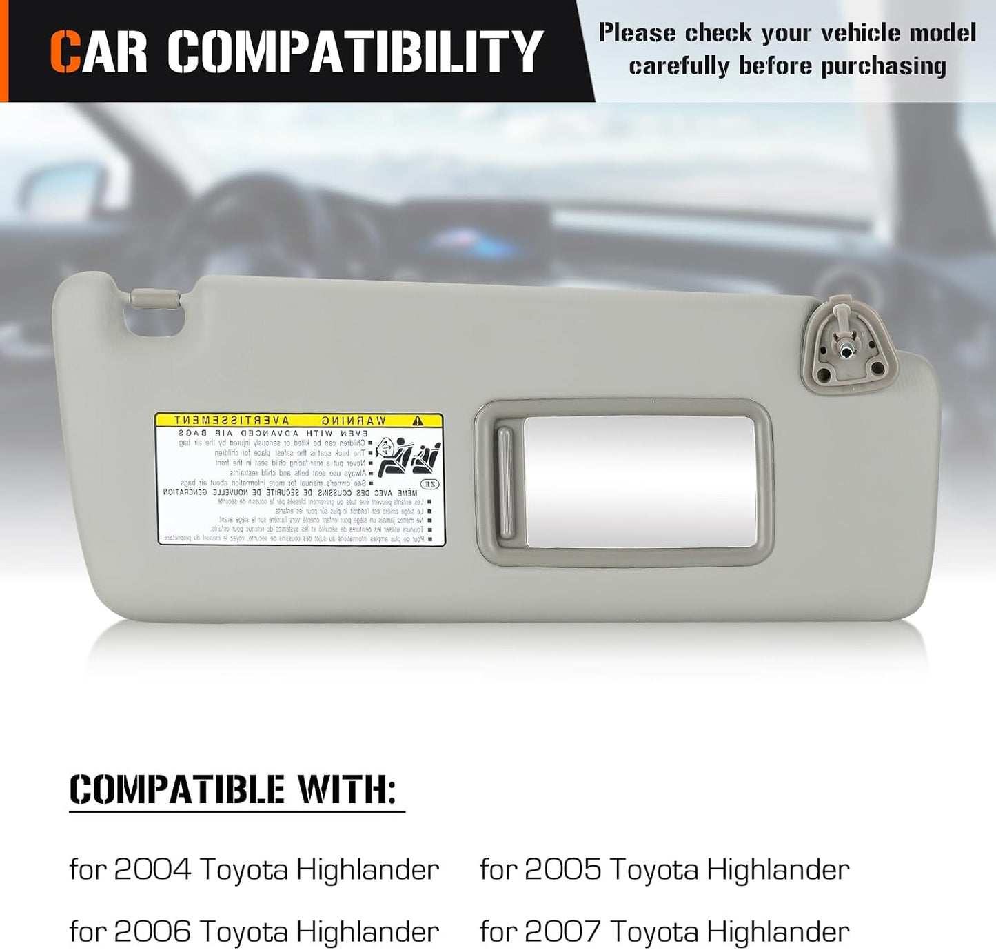 Visera solar Toyota Highlander 04-07 lado derecho gris