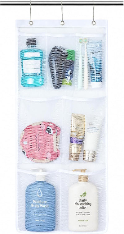 Organiz. ducha colgante 7 bolsillos malla secado rápido