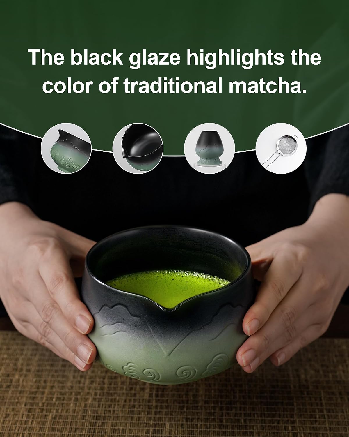 Set 5 Pzas Batidor Matcha Cerámica 15oz con Cuenco y Chasen
