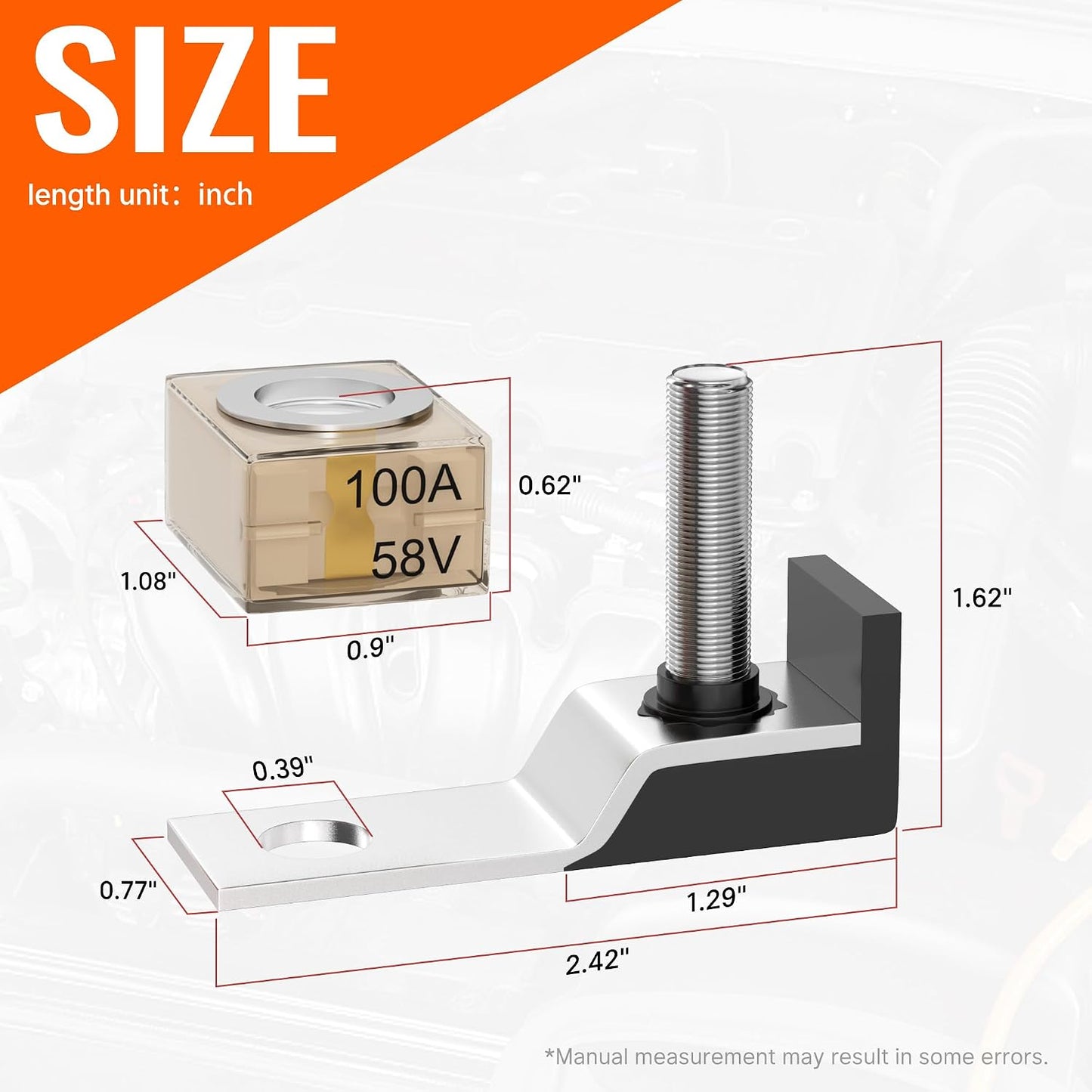 Bloque fusibles 100-58V cc con perno 5/16 pulg tapa impermeable
