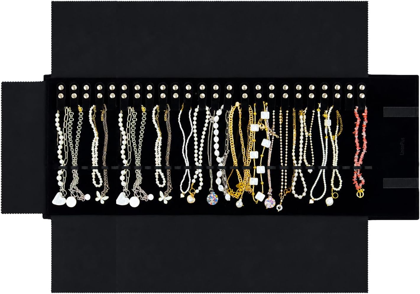 Estuche terciopelo joyas viaje con banda elástica negro