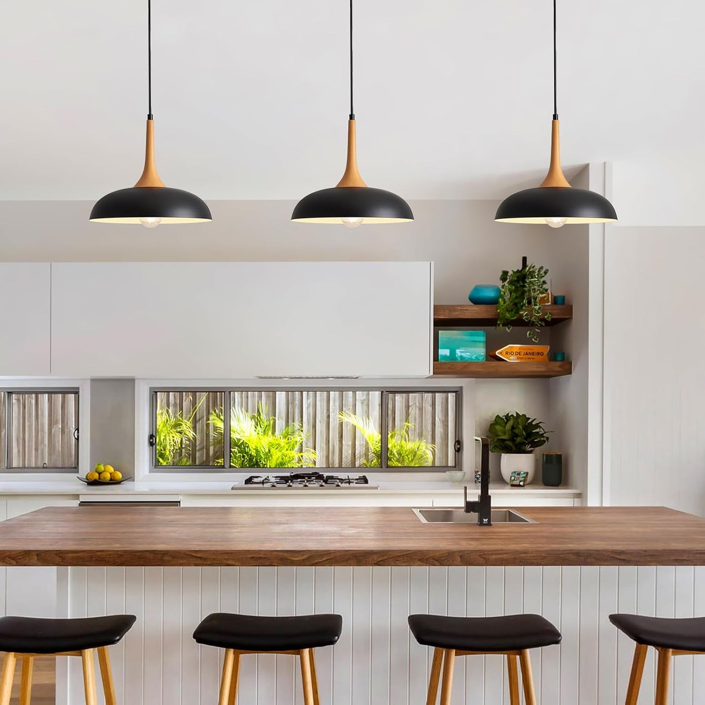 Luces colgantes negras para cocina modernas ajustables 12.6pulg