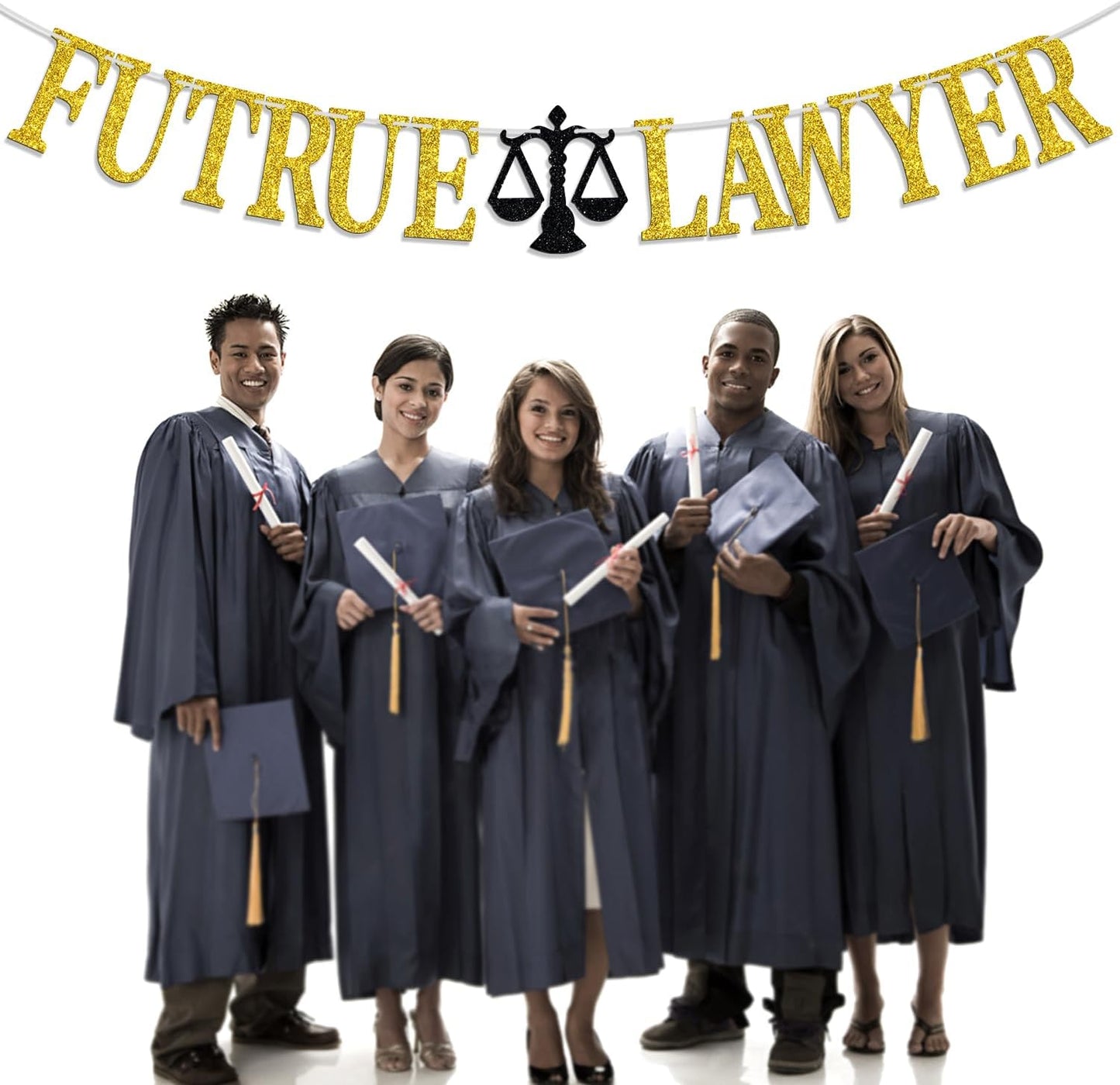 Cartel abogado futuro purpurina dorada graduación