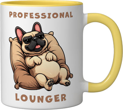 Taza cerámica para perro francés con diseño divertido amarillo/blanco