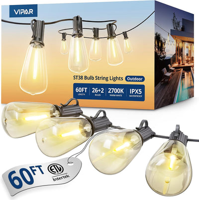 Tira luces LED exteriores 60ft 262 bombillas ST38 impermeable