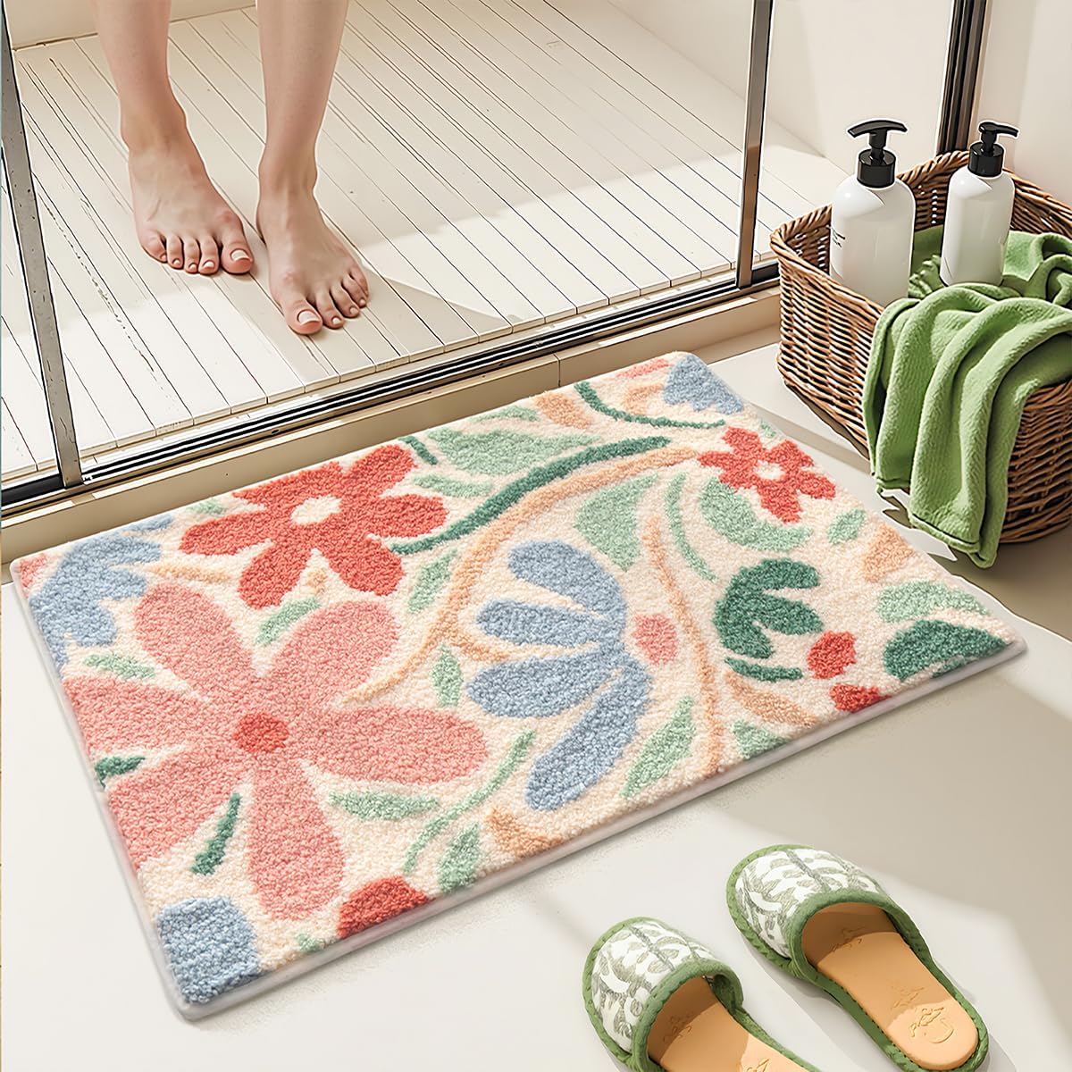 Tapete baño floral antiderrap 31x20pulg arbusto rosas