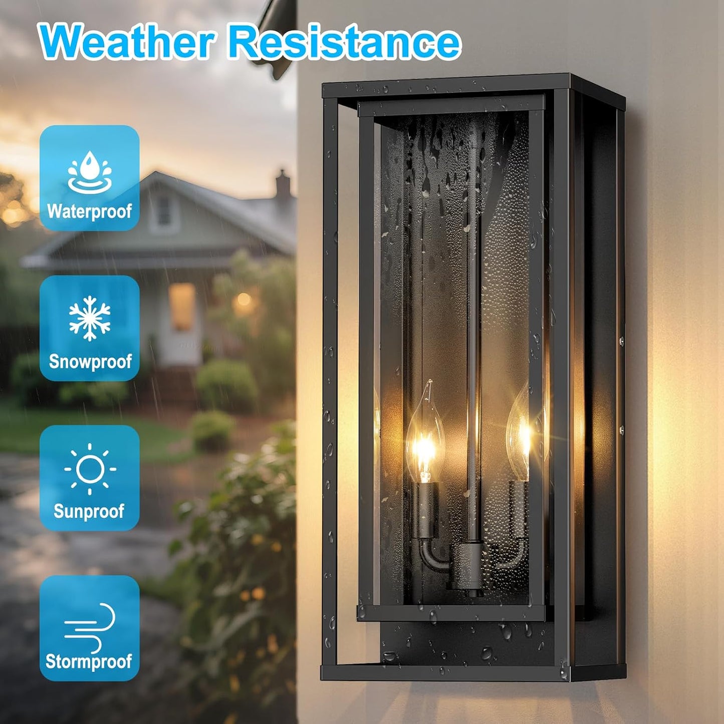 2 Faroles Pared 18pulg Vidrio Luces Porche Negro