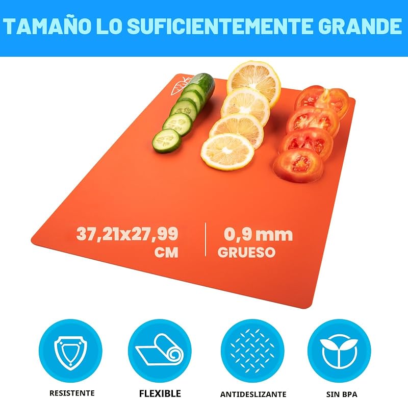 5 Pzas Tablas Cortar Plástico sin BPA Antiderrap