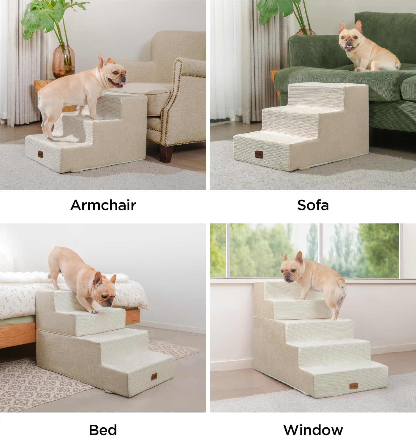 Escaleras para perros y gatos 4 escalones espuma 35d beige