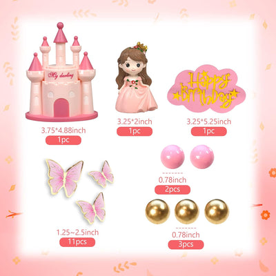 19 Pzas Decoración Pastel Princesa Castillo Bolas Rosa