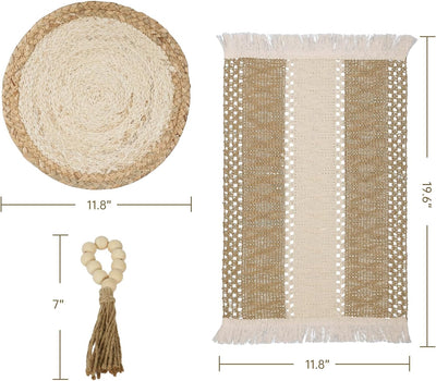 6 Manteles Bohemios con Servilleteros Madera Algodón Arpillera
