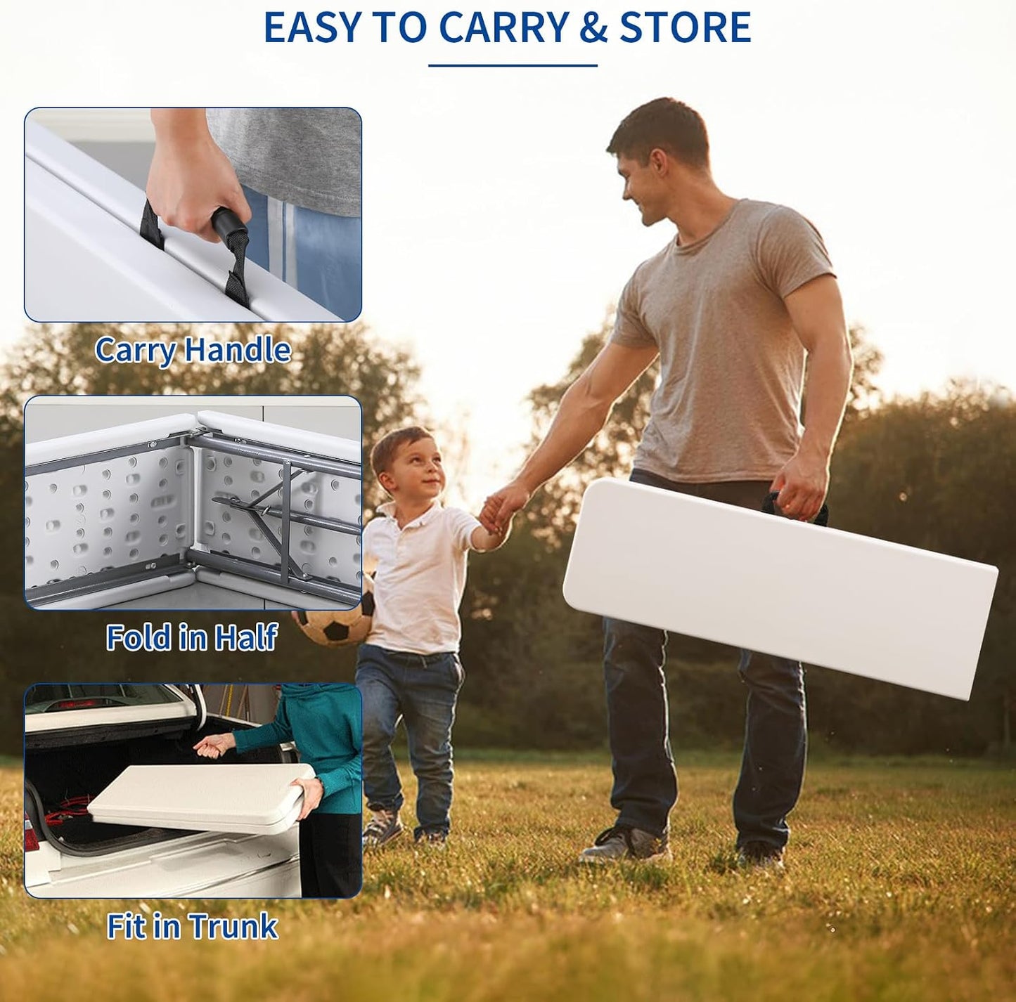 Banco plegable plástico 6ft blanco asa transporte