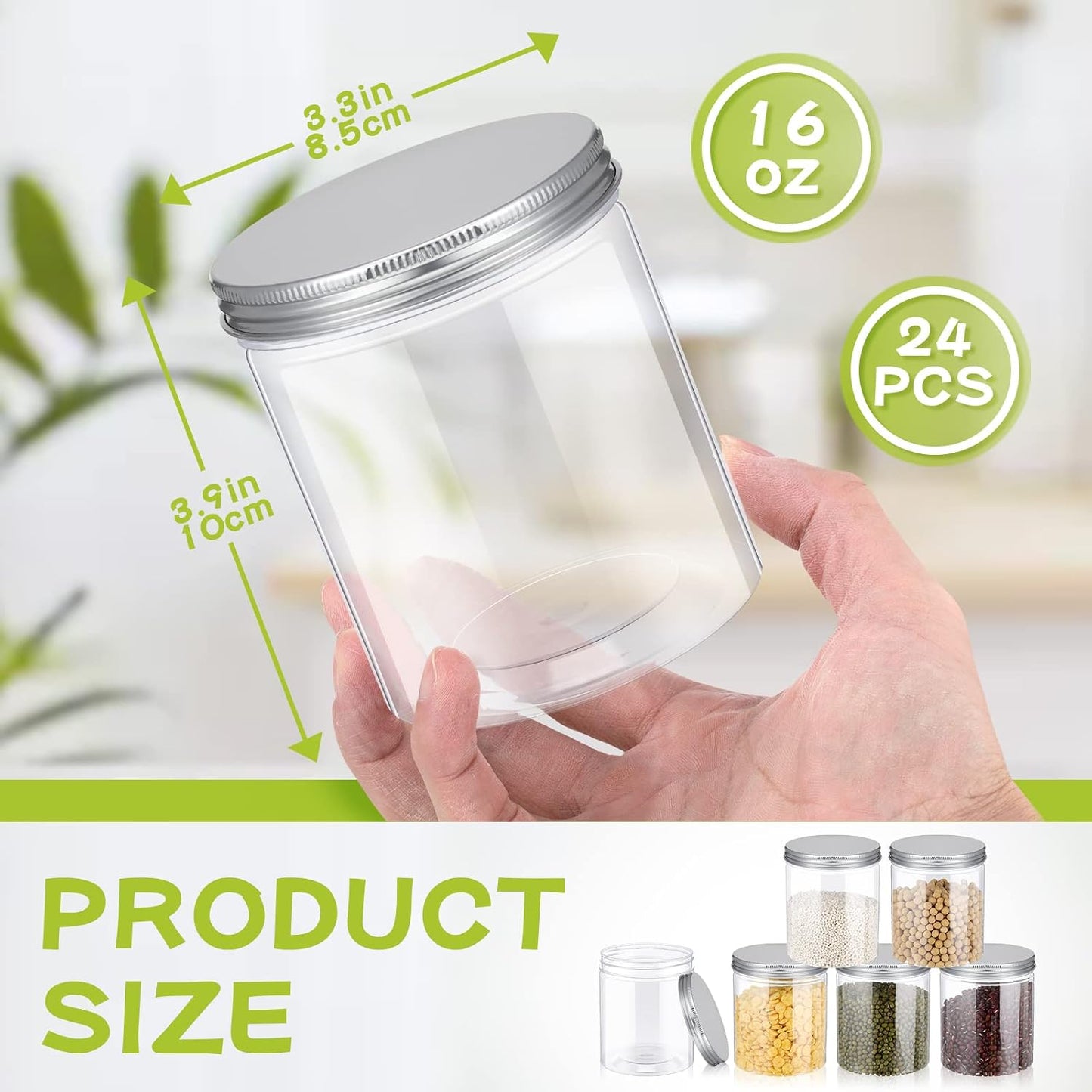24 Frascos Plástico 16oz Tapas Transparentes Bocas Anchas