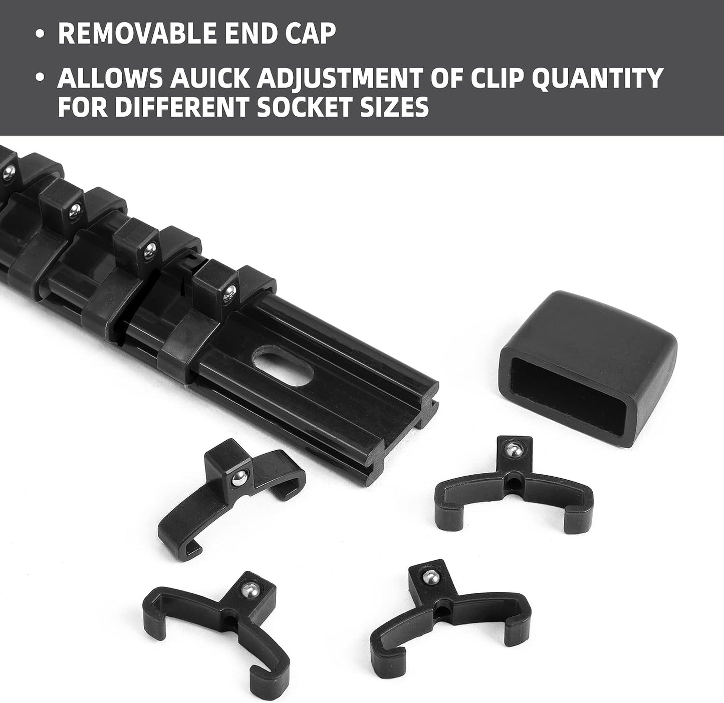 Organizador enchufes 3 pzas clips 1/4 3/8 1/2 pulg ABS resistente