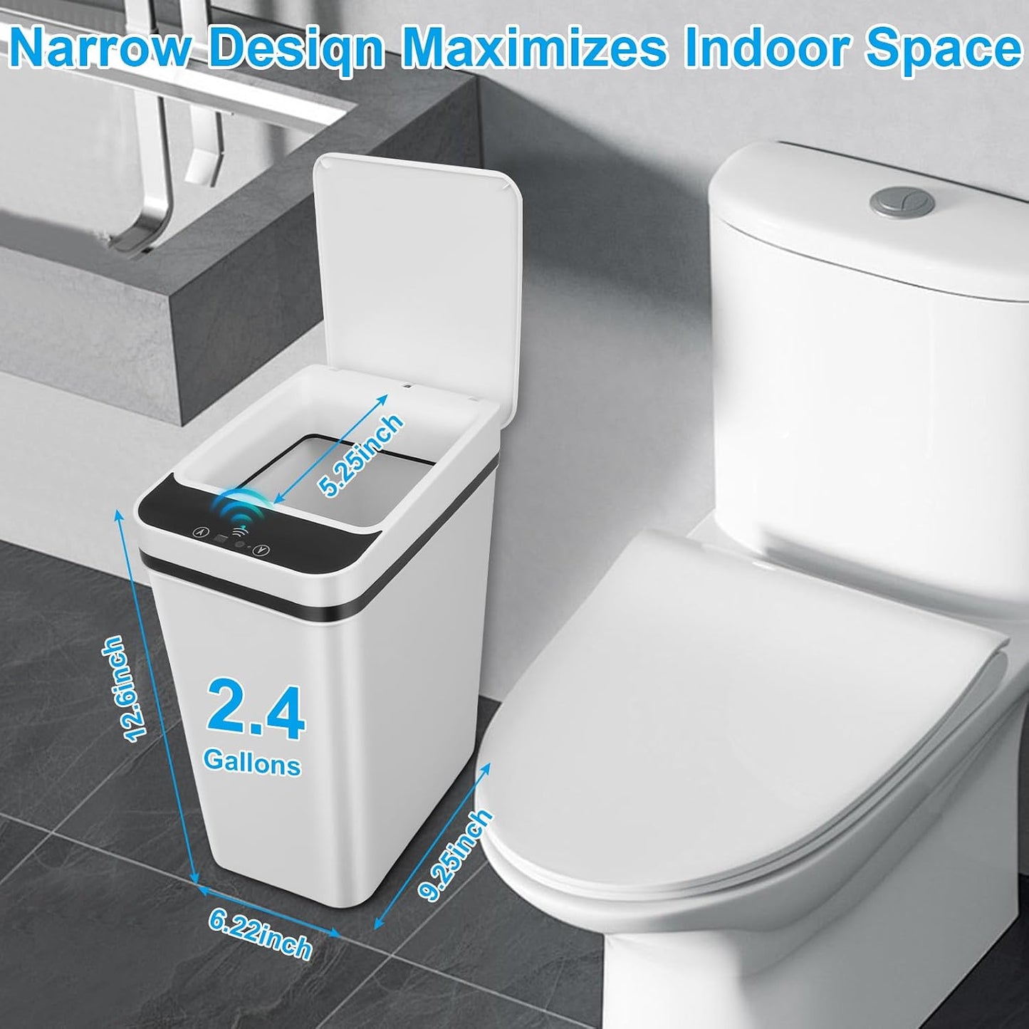 2 Pzas Cubo Basura Sensor Movimiento 2.4gal Baño