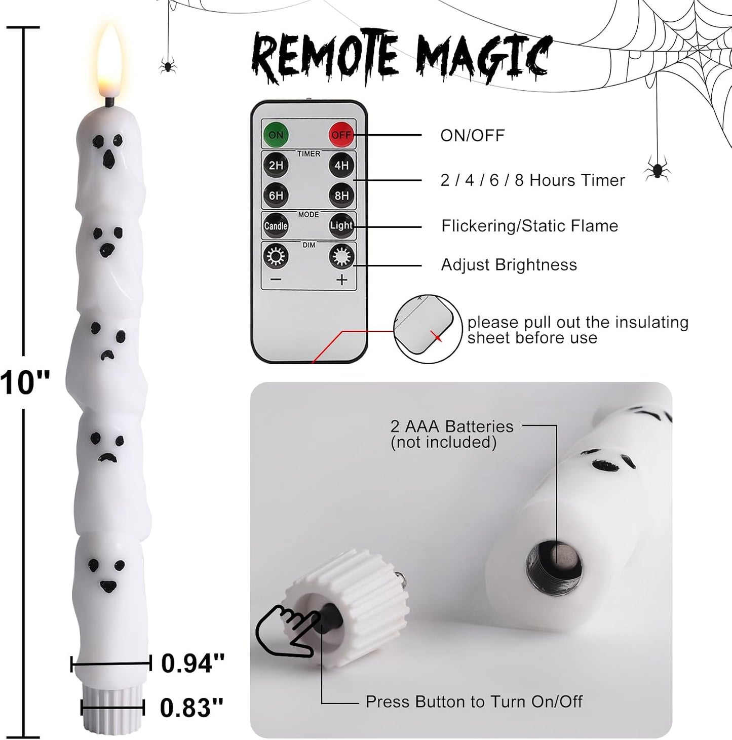 Set 4 velas cónicas LED Halloween con control remoto