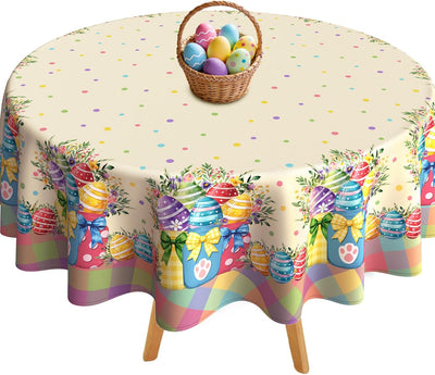 Mantel redondo Pascua 70x70pulg tela impermeable flores y huevos