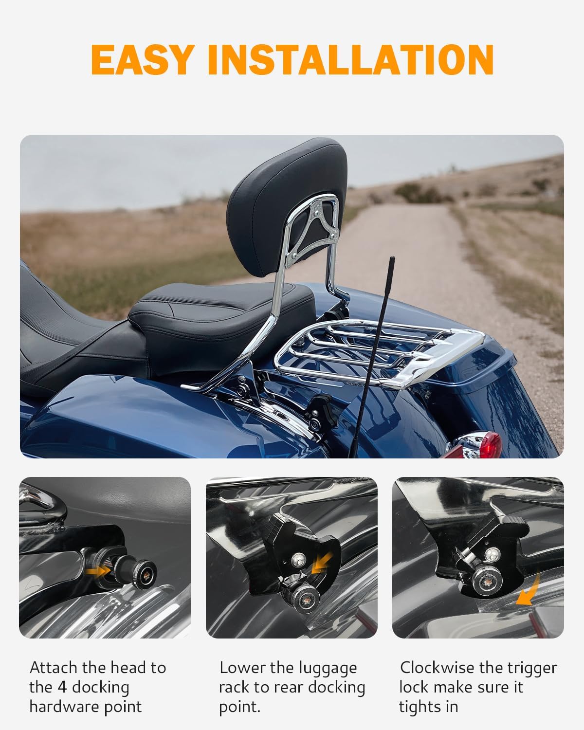 Soporte equipaje 2 pisos ala aire Harley Touring 09-24 cromo