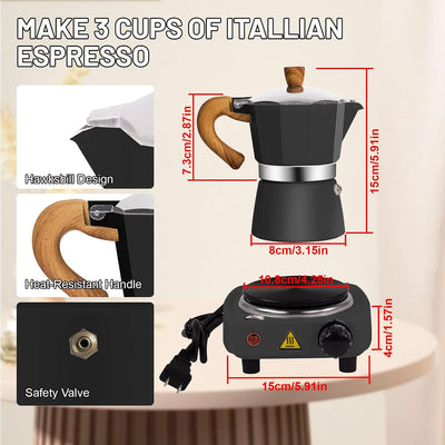Set Espresso 2en1 Olla Moka 3 Tazas Aluminio