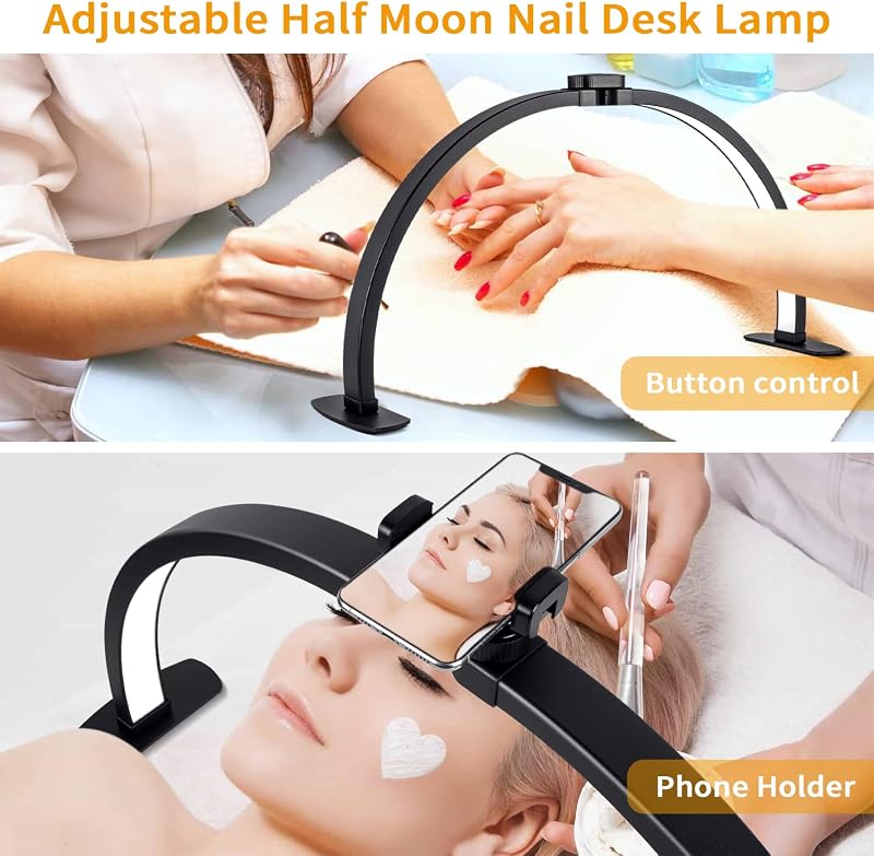 Luz media luna escritorio 29" soporte teléfono LED negro