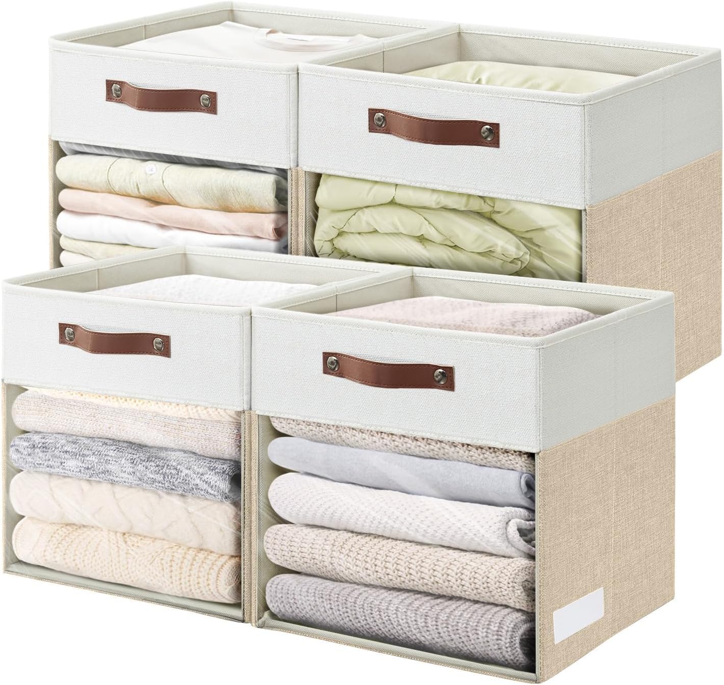 4 Pzas Cubos Almacenamiento Plegables Lino 13x13"