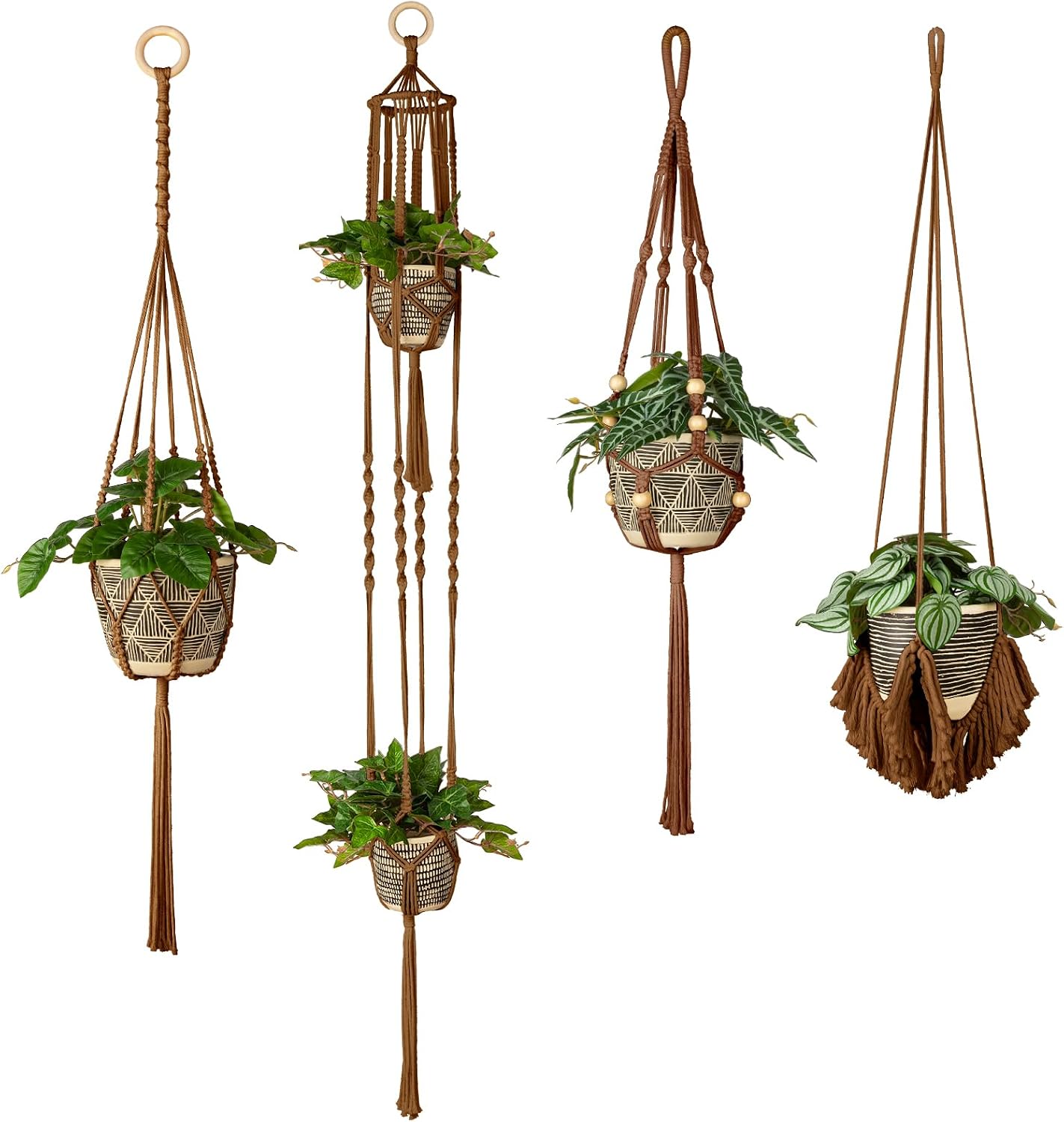 4 Colgadores Macramé para Macetas Boho Decoración Hogar