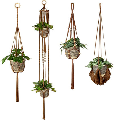 4 Colgadores Macramé para Macetas Boho Decoración Hogar