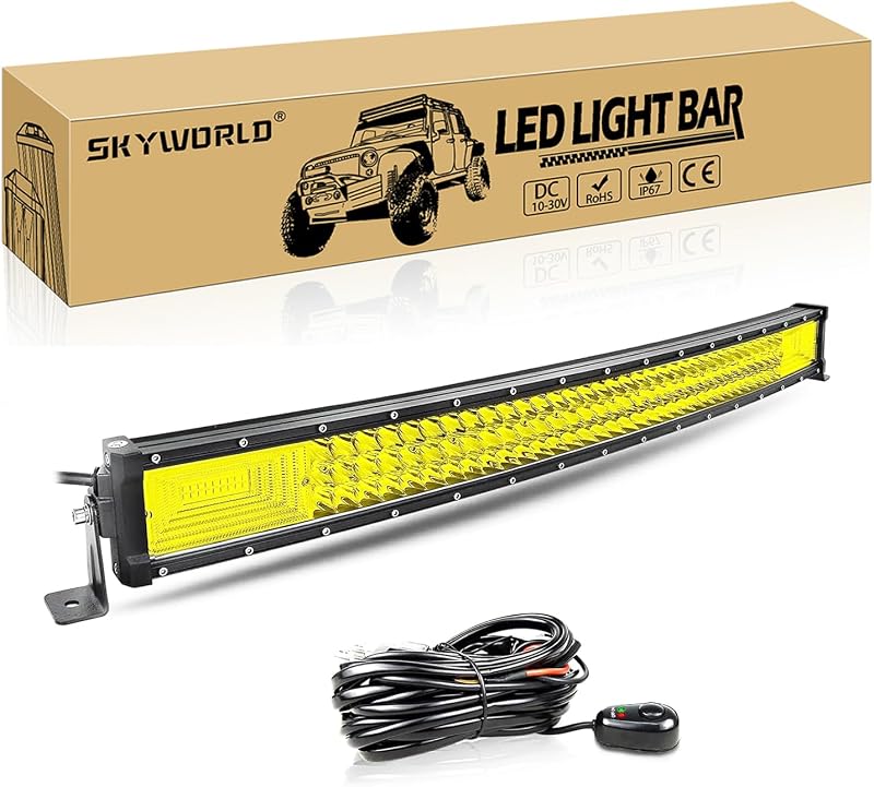 Barra luz LED curvada amarilla 32pulg IP67 para camiones