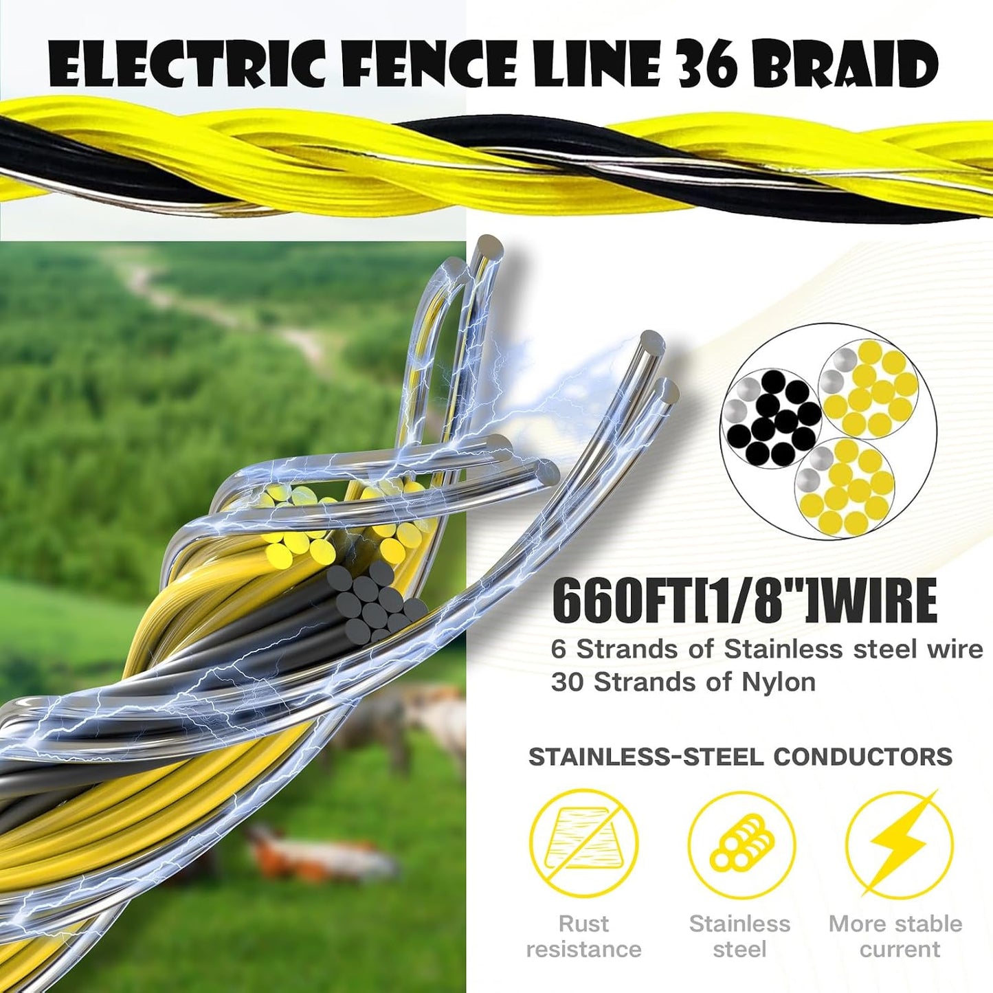 Cerca eléctrica alambre polietileno 660pies 1/8"