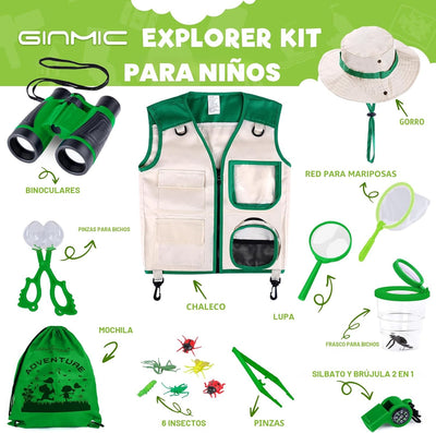 Kit explorador niños 16 pzas binoculares aventura campamento
