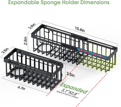 Organizador extensible para fregadero de cocina con soporte desmontable de esponja y ventosas - negro