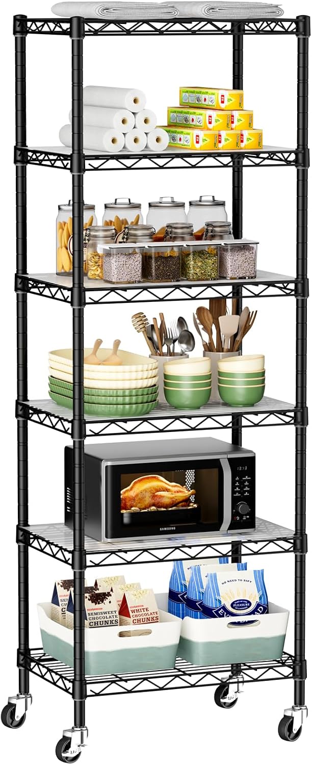 Estantes 6 niveles alambre metal con ruedas para baño cocina