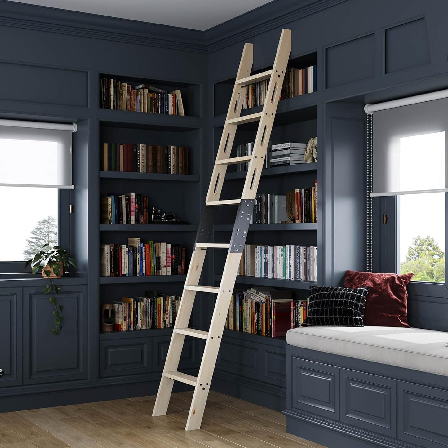 Escalera rodante para biblioteca 9ft madera sólida 450lb