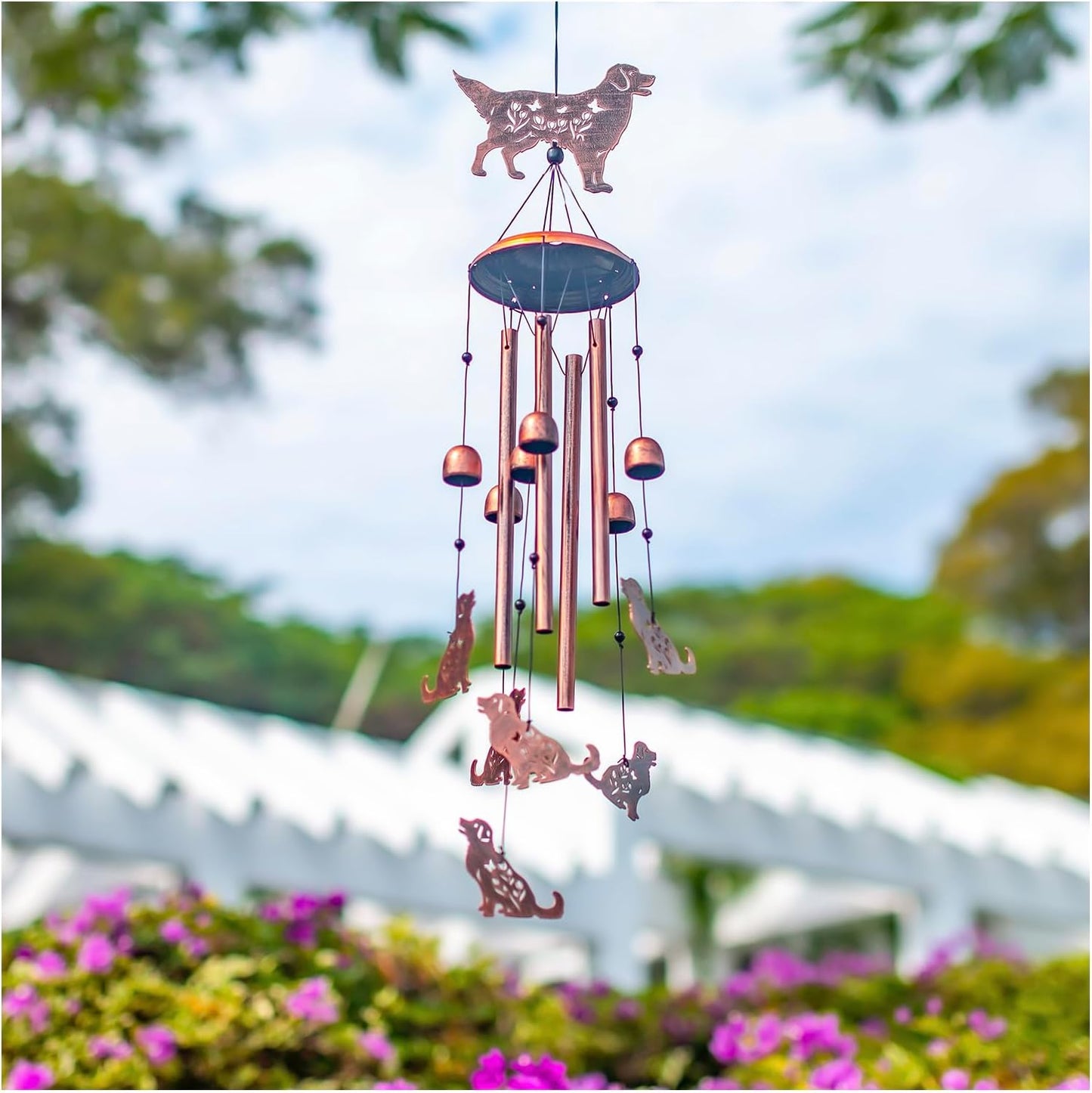 Campanillas viento perro Golden Retriever metal