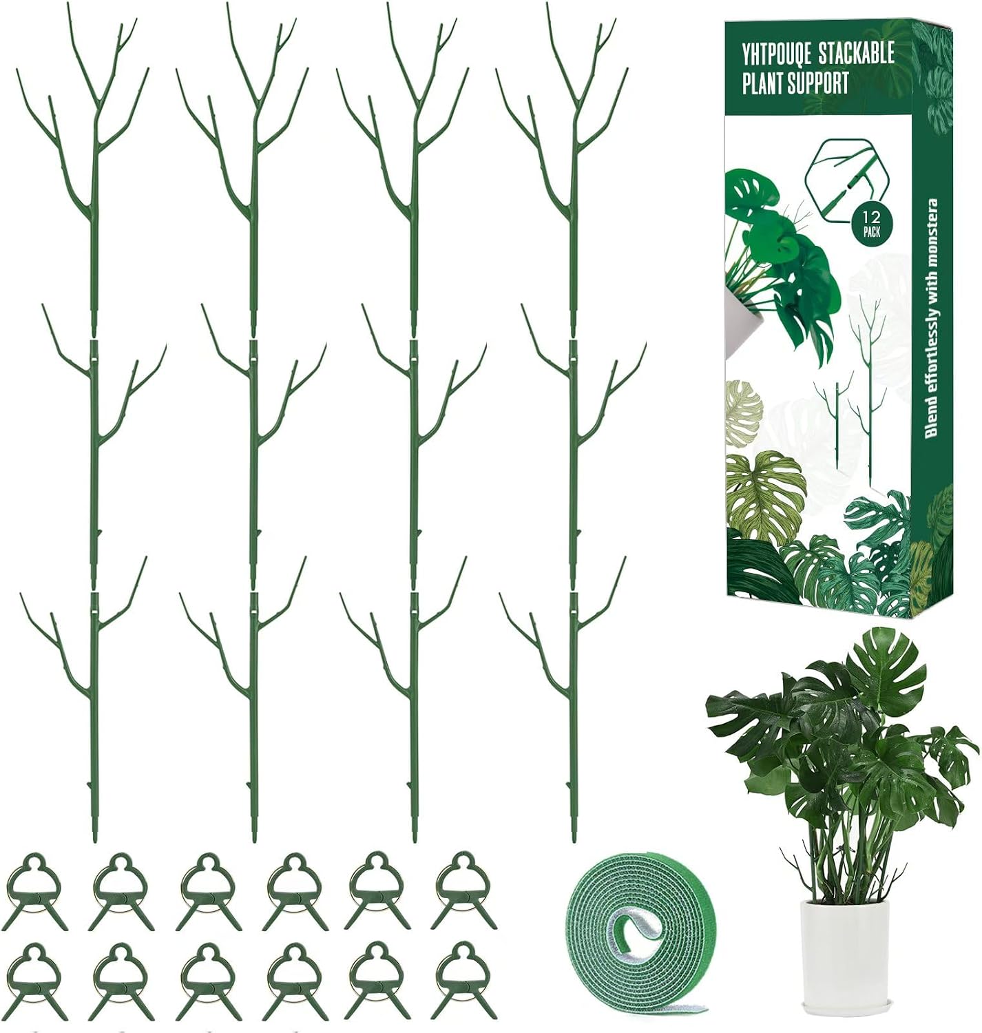 12 Estacas Soporte Plantas 39.37" con Postes y Clips