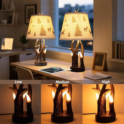 2 Lámparas Mesa Rústicas Control Táctil Luz Nocturna USB