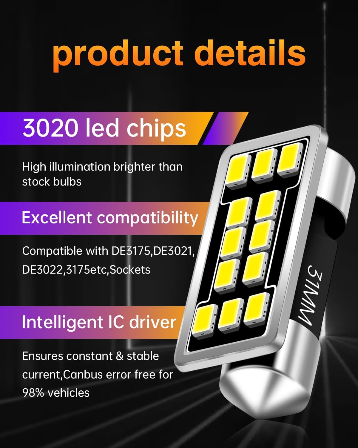 Bombillas LED cúpula 1.25" para luces puerta mapa interior