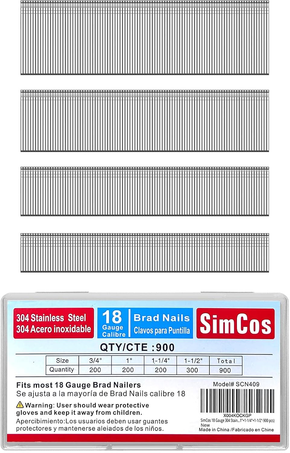 Clavos Brad 304 Acero Inox 3/4-1-1/2 900 Pzas