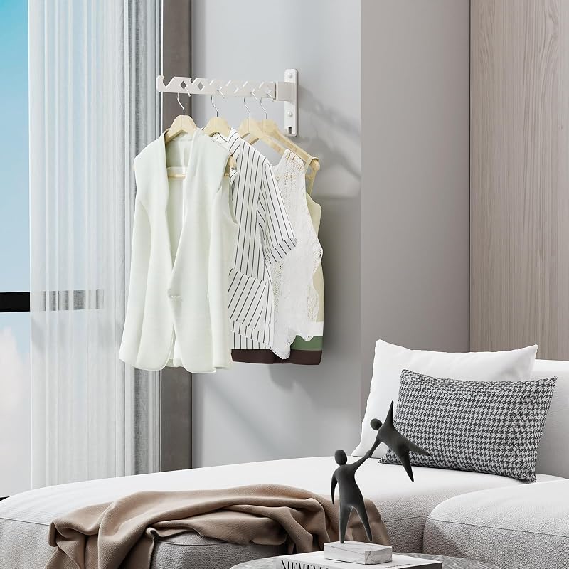 Tendedero pared plegable para baño y lavandería blanco