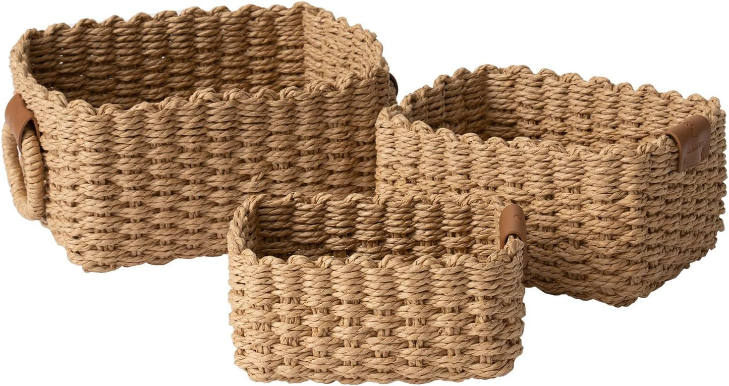 3 Cestas Mimbre Pequeñas con Asa para Almacenar y Decorar