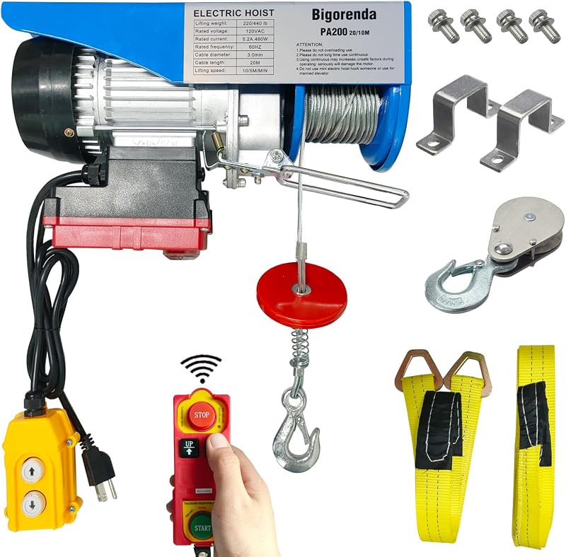 Polipasto eléctrico 2en1 440lb 110V control remoto 65.6 ft