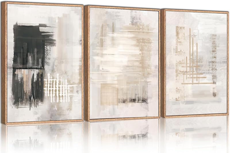 Lienzo abstracto moderno 3 pzas 16x24pulg en blanco y negro