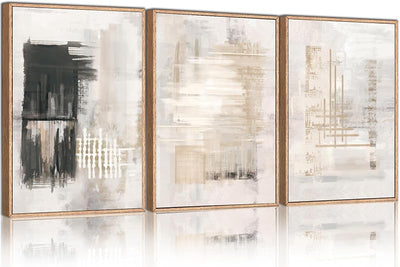 Lienzo abstracto moderno 3 pzas 16x24pulg en blanco y negro