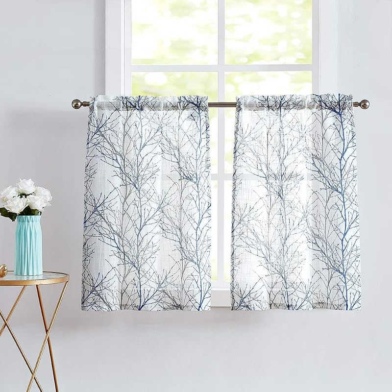 Cortinas cocina 36pulg estampado árbol gris 2 paneles