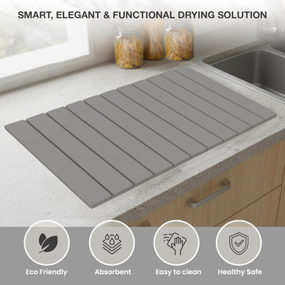 Tapete secado piedra 24x16pulg plegable absorbente gris claro