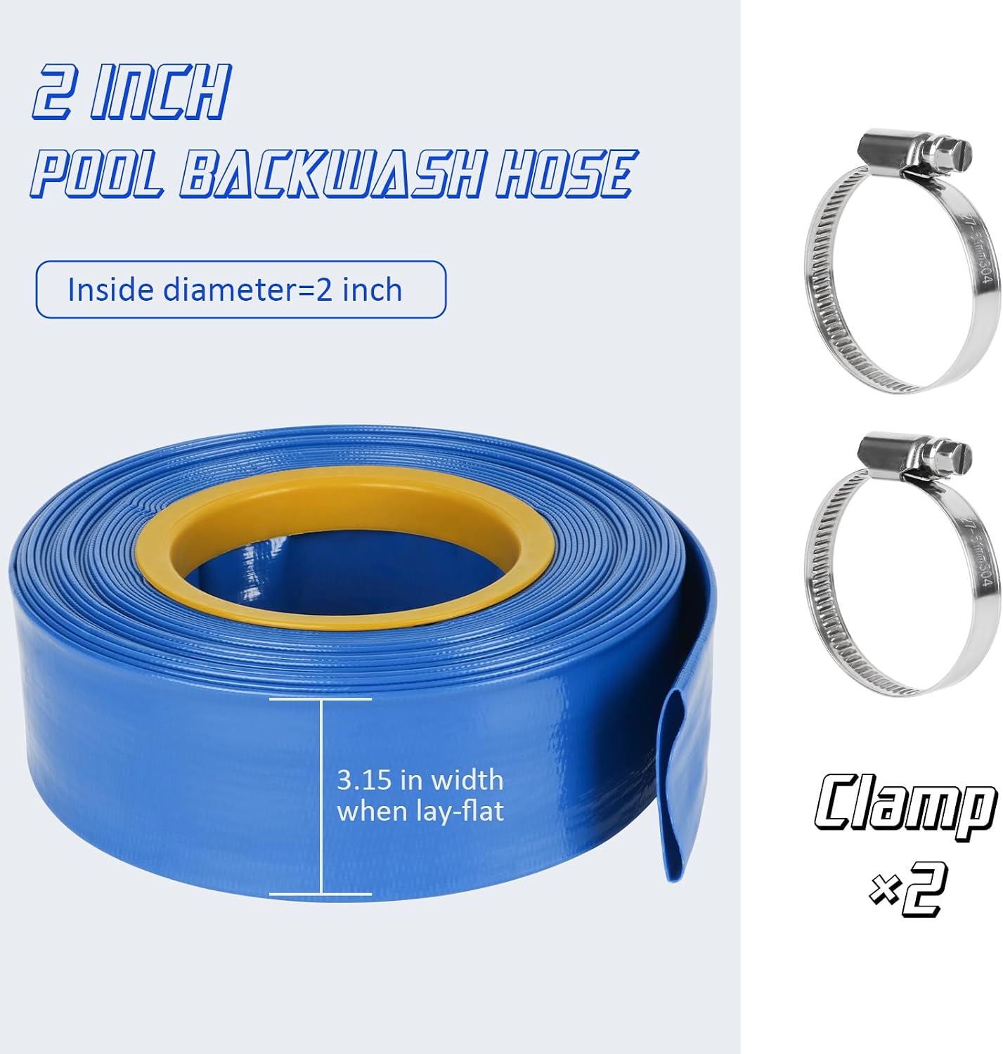 Manguera retrolavado piscina PVC 2" x100ft azul